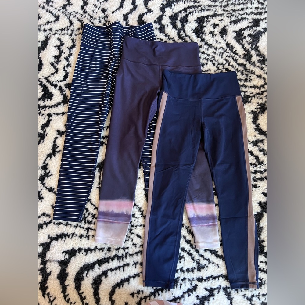Athleta Women's Leggings - Navy, Purple, Striped set of 3 size small